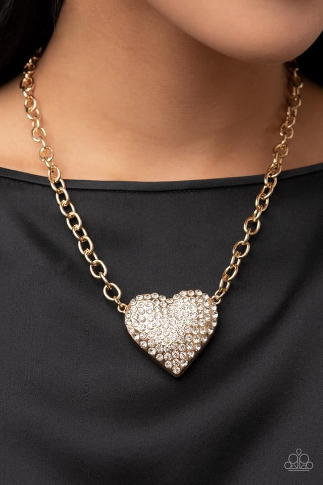 Heartbreakingly Blingy Gold Heart Necklace