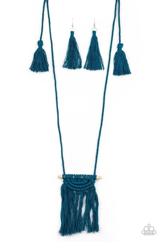 Between You and Macrame Long Blue Necklace