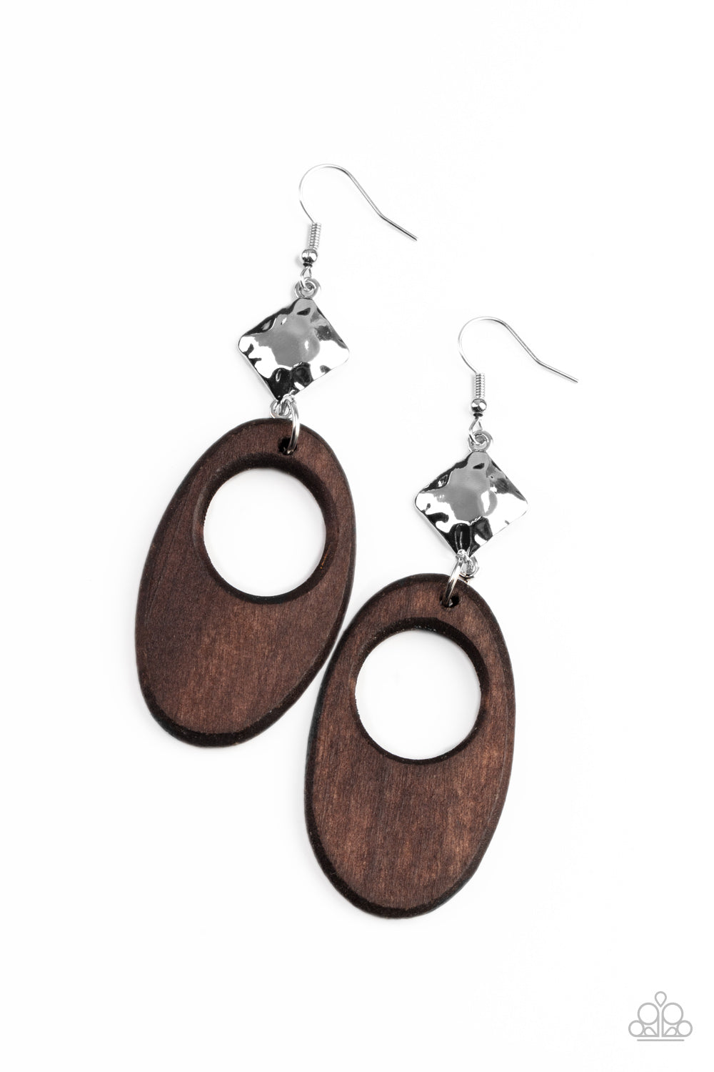 Retro Reveal Brown Wood Earrings