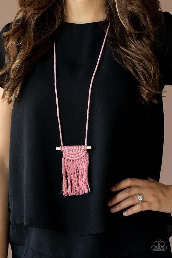 Between You and Macrame Long Pink Necklace