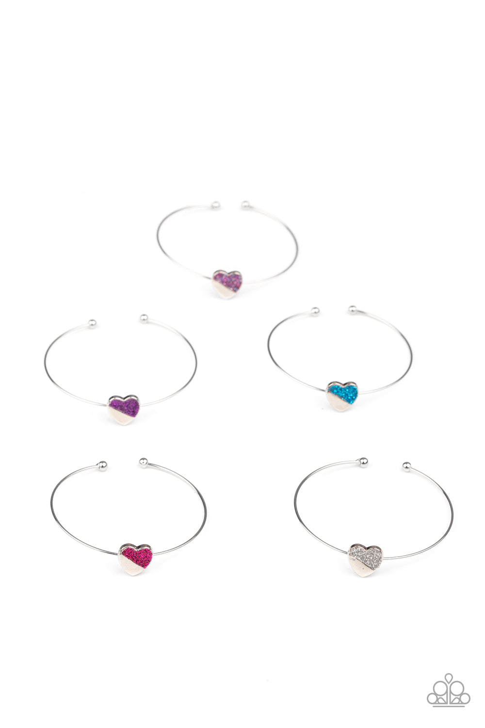 Starlet Shimmer Half Glitter Heart Cuff Bracelets (Bundle of 5)