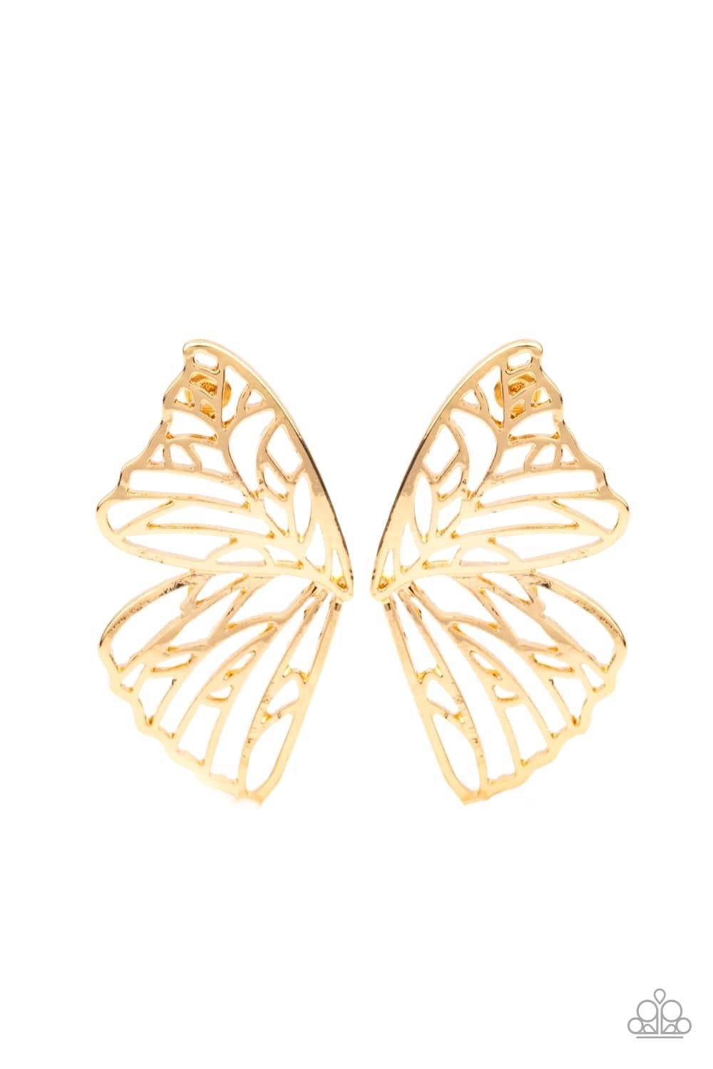 Butterfly Frills Gold Post Earrings