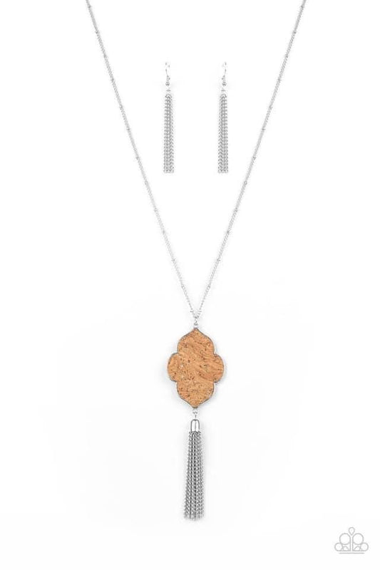 One Night In Casablanca Long Silver Cork Necklace