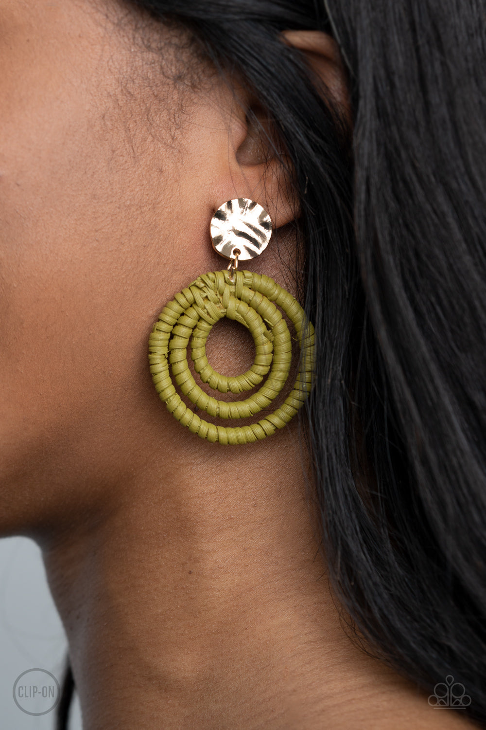 Whimsically Wicker Green Clip On Earrings