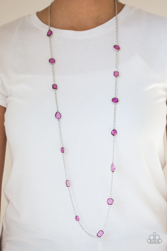 Glassy Glamourous Long Purple Necklace