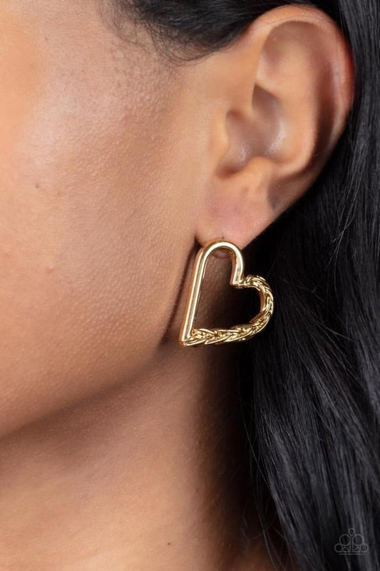 Cupid Who Gold Post Heart Earrings