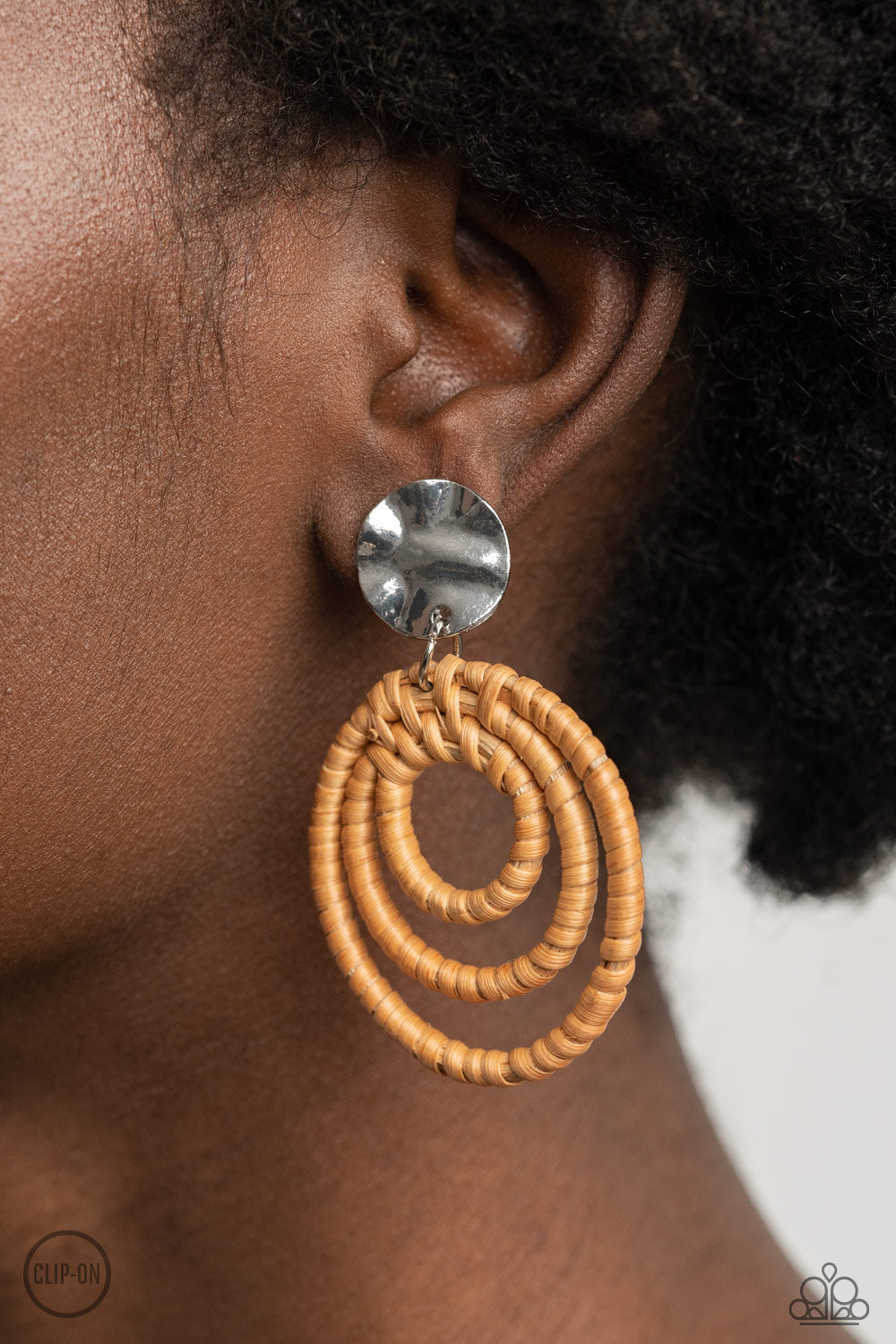 Whimsically Wicker Brown Clip On Earrings