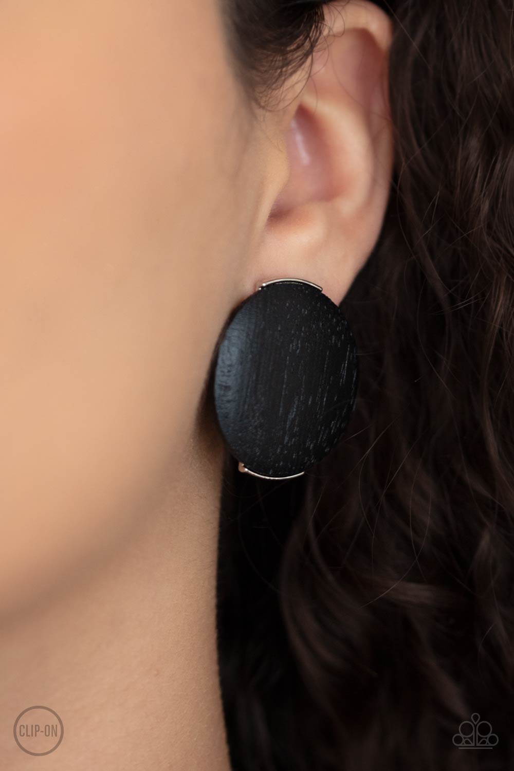 Woodwork It Black Clip On Earrings