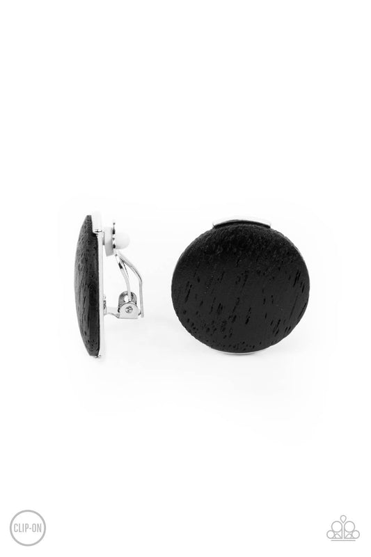 Woodwork It Black Clip On Earrings