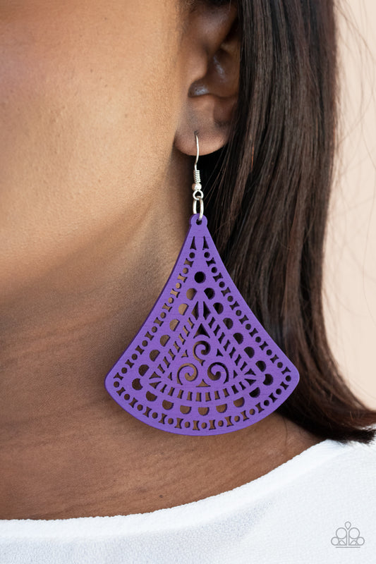 Fan to Fan Purple Wood Earrings