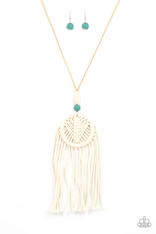 Desert Dreamscape Long Blue White Macrame Necklace