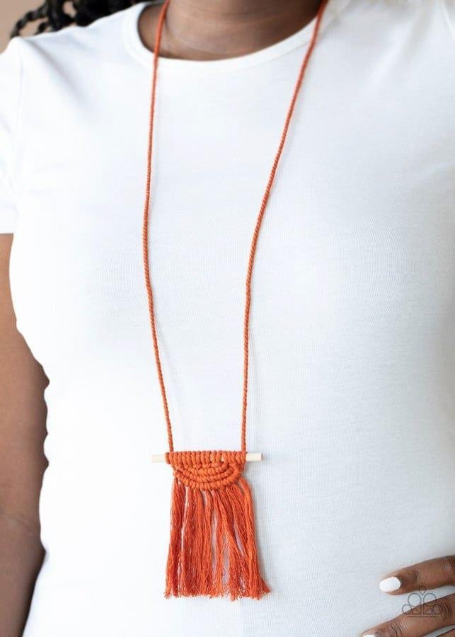 Between You and Macrame Long Orange Necklace