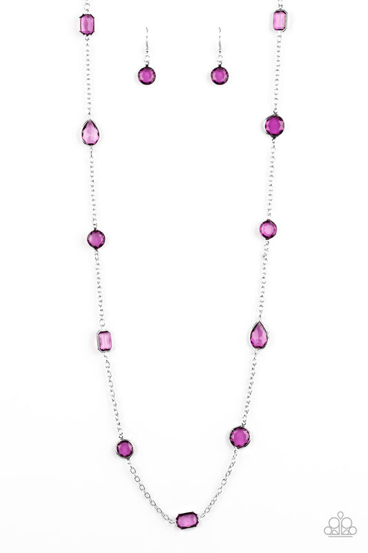 Glassy Glamourous Long Purple Necklace