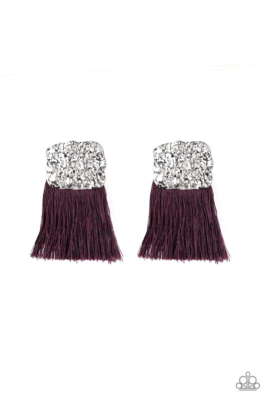 Plume Bloom Purple Tassel Earrings